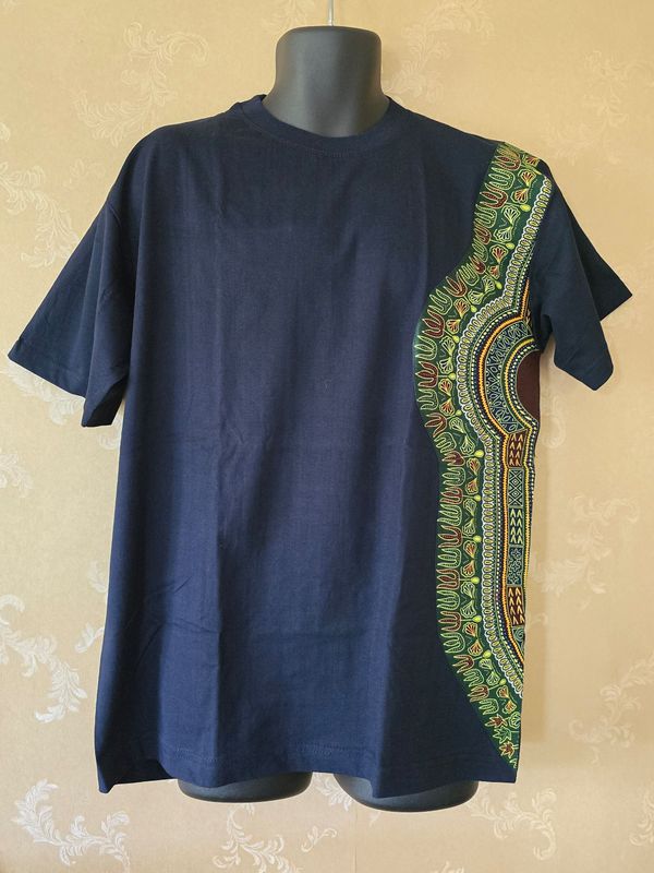 African Print T-Shirt - Size 2XLarge and 3XL  -  Dark Blue Mix - Vijana