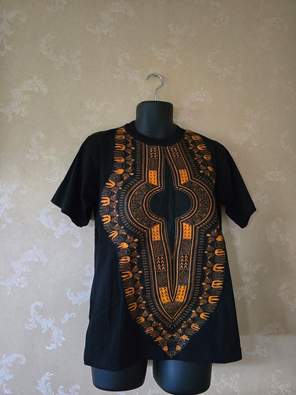 African Print T-Shirt - Black Mix - Size L and XL - Kiria