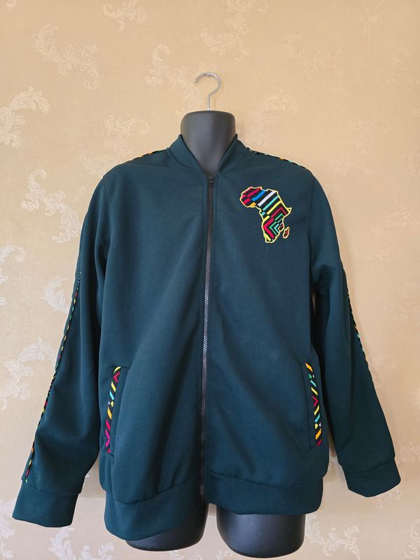 Dark Green African Map Zip Jacket – Bold, Cultural, Unforgettable - XL