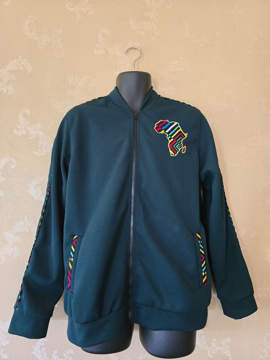 Dark Green African Map Zip Jacket – Bold, Cultural, Unforgettable - XL