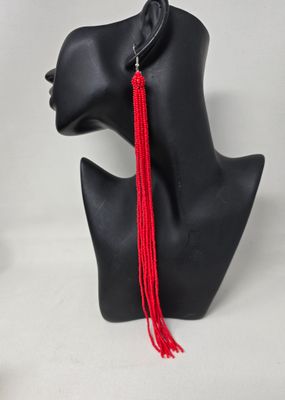 Statement Handbeaded RED Earrings  Length 25cm - Diwe