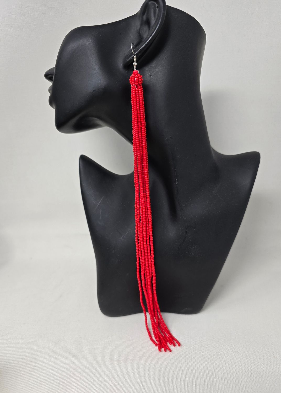 Statement Handbeaded RED Earrings  Length 25cm - Diwe
