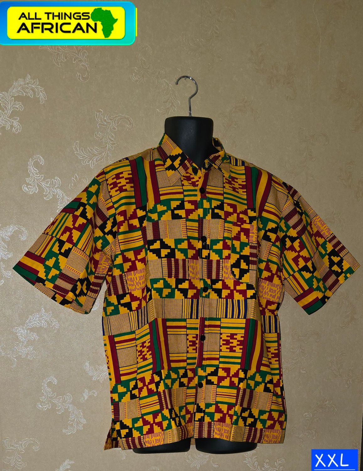 African Print Short Sleeve Button Up - Available size 2XL  - Lakwenu