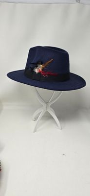 🔥 Dark Blue Fedora Hat with Feather Accent &quot;58&quot;