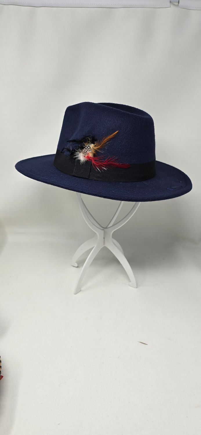 🔥 Dark Blue Fedora Hat with Feather Accent &quot;58&quot;