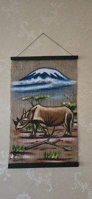 AFRICAN Wall Hanging Artwork - Kifaru Kilimanjaro 35cm x 55cm