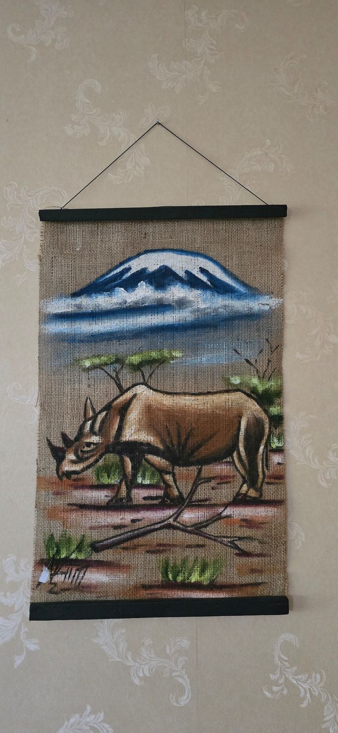 AFRICAN Wall Hanging Artwork - Kifaru Kilimanjaro 35cm x 55cm