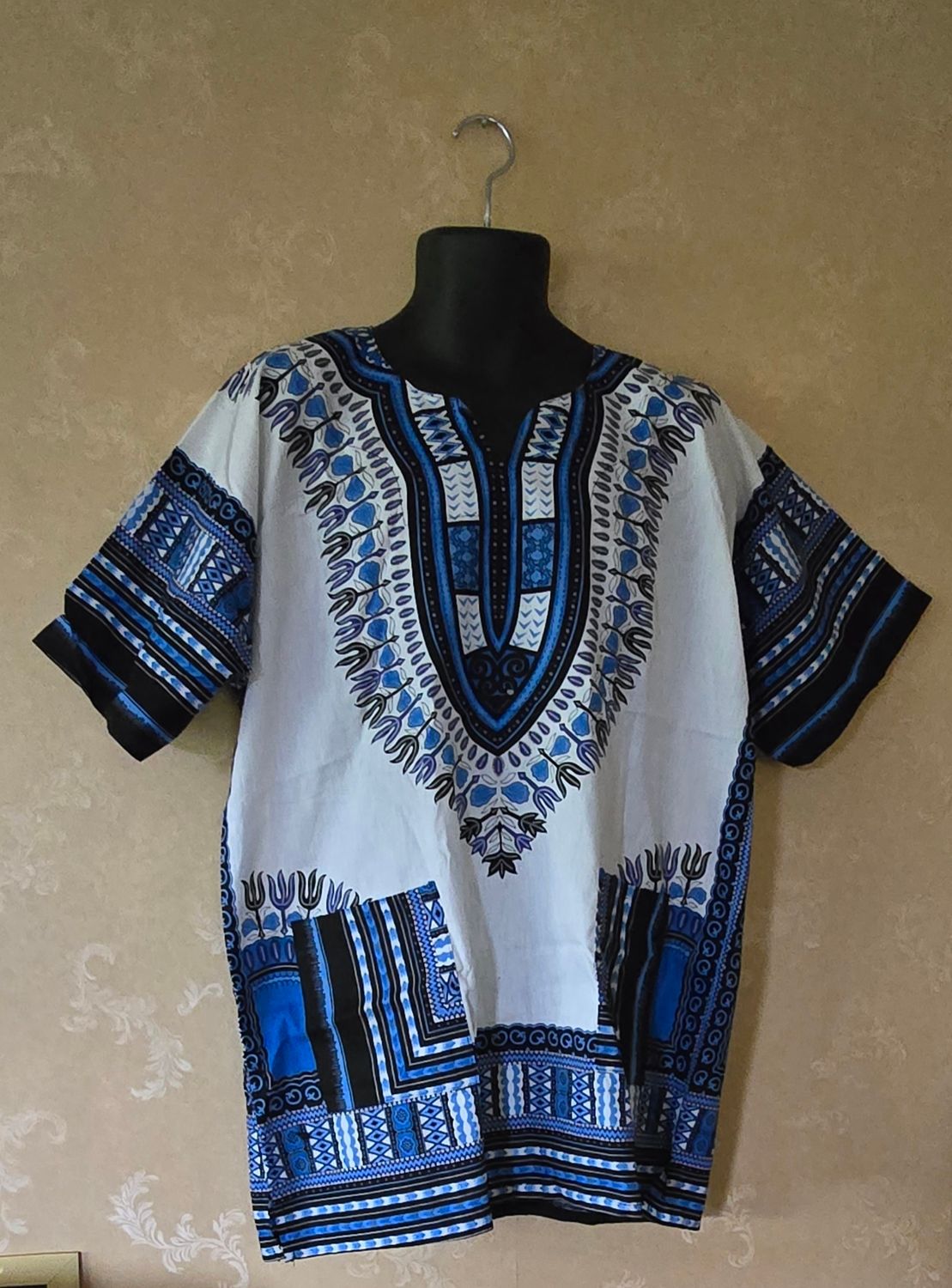 Dashiki Top - White and blue mix colours - Unisex -  Free size to XXL