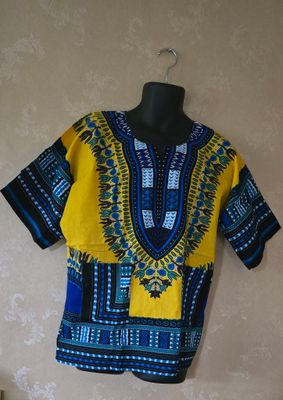 Dashiki Top - Yellow and mix Blue and White - Unisex -  Free size to XL