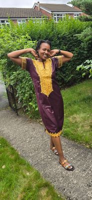 Regal Radiance: Brown Embroidered Dress (UK 12–14) + Beaded Sandals (UK 6) – One of a Kind