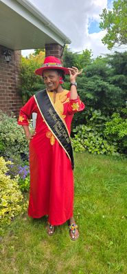 Bold Red African Embroidered Dress with Matching Beaded Fedora – UK Size 14–16