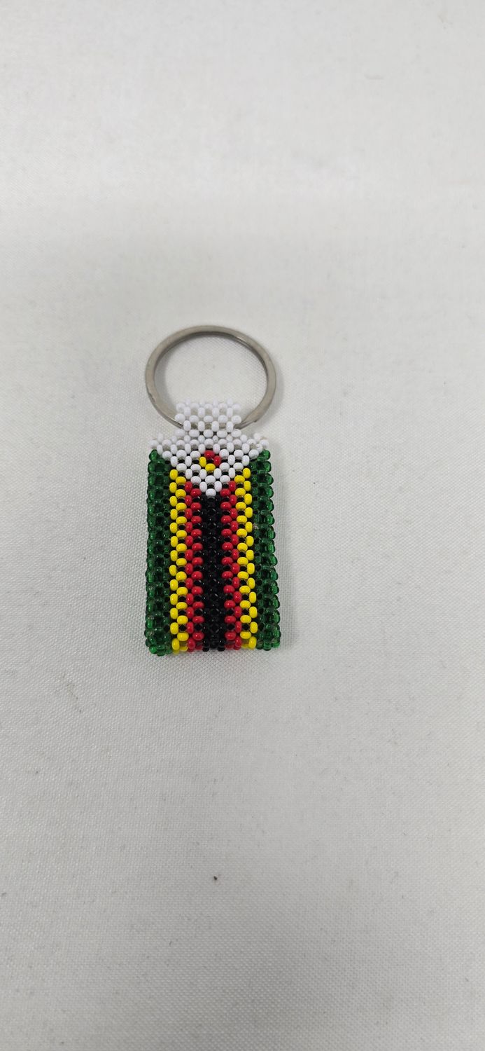 Hand-Beaded Zimbabwe Flag Keyring – Made in Tanzania | Cultural Craft with a Purpose