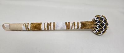 Beaded African Knobkerrie Induku - Gold and White