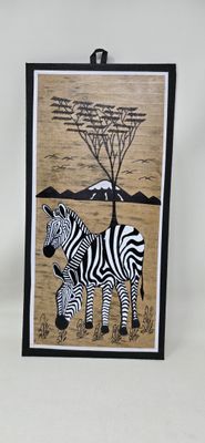 African Banana Artwork - Zebra Family -  20cm x 41cm