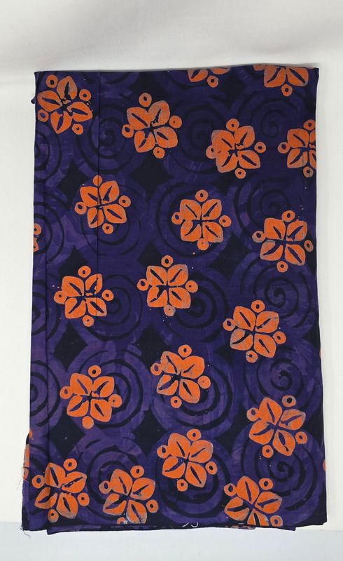 Bold Orange Floral on Deep Purple Batik Fabric – 240cm x 108cm – 100% Cotton