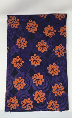 Bold Orange Floral on Deep Purple Batik Fabric – 240cm x 108cm – 100% Cotton