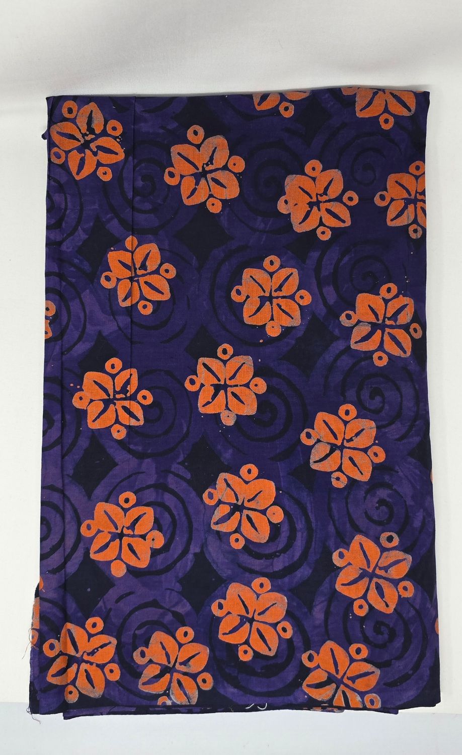 Bold Orange Floral on Deep Purple Batik Fabric – 240cm x 108cm – 100% Cotton