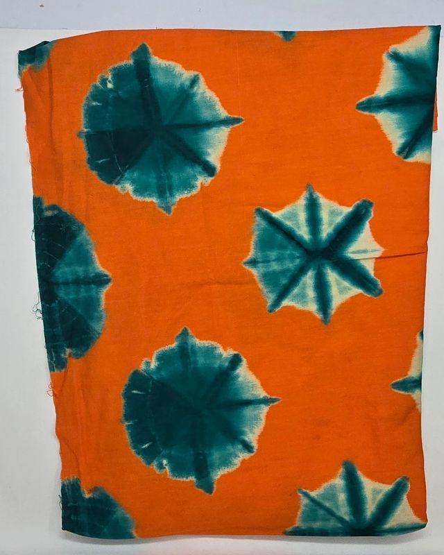 Bold Green Floral on Deep Orange Batik Fabric – 250cm x 114cm – 100% Cotton