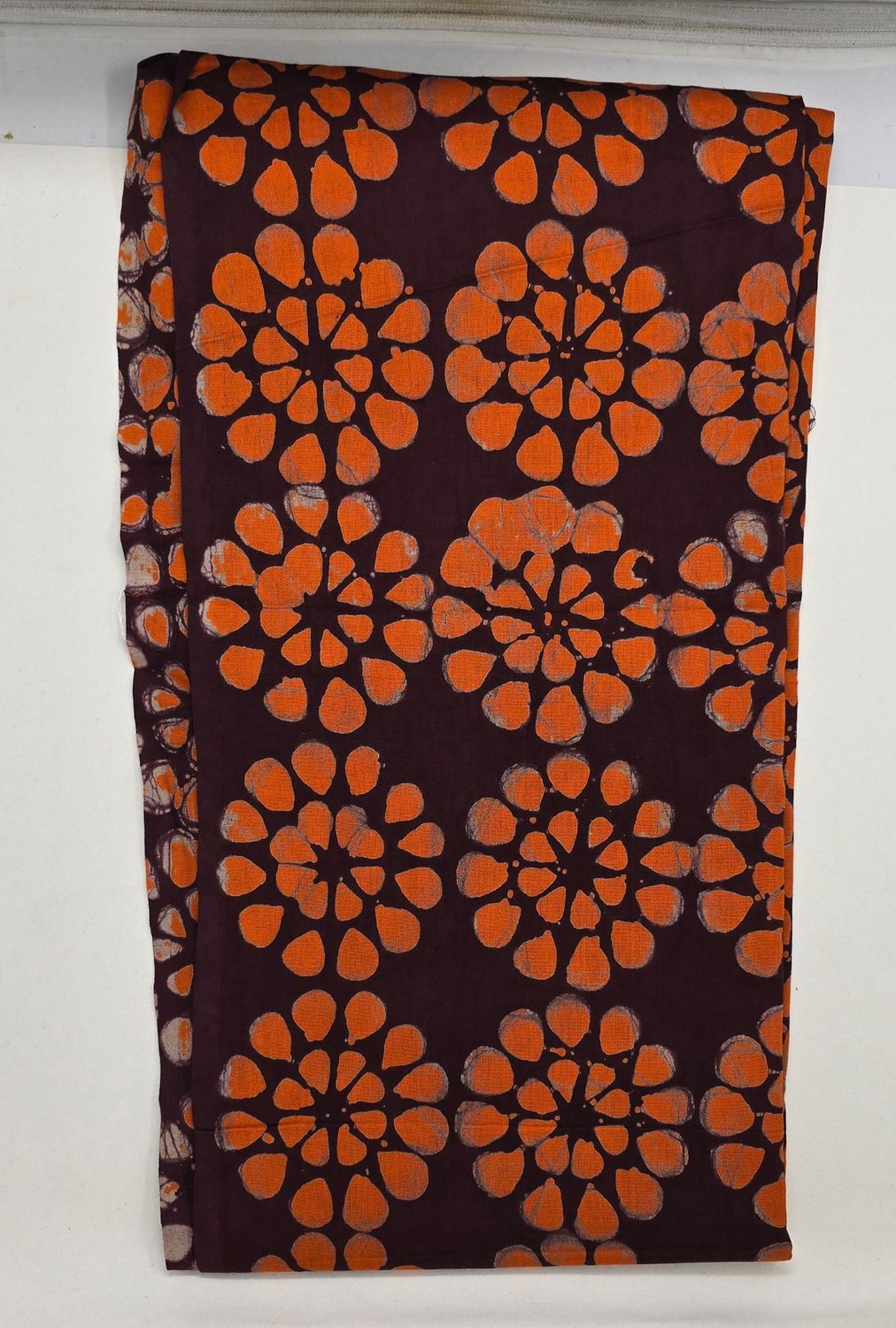 African Batiki Fabric -  Orange mix deep brown