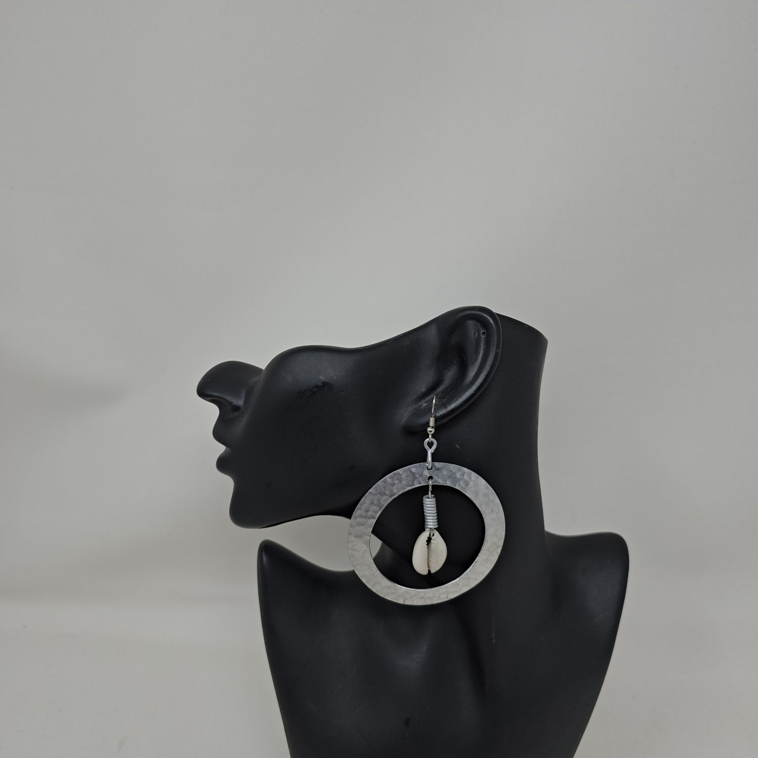 Tribal Elegance: Handcrafted Cowrie Shell &amp; Hammered Metal Hoop Earrings- Vula