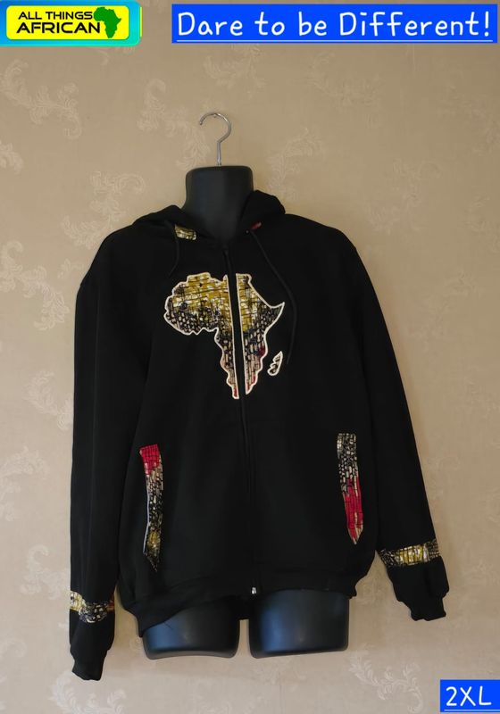 Map of Africa Hoodie Black -Unisex - with Zip - XXL -  Leta