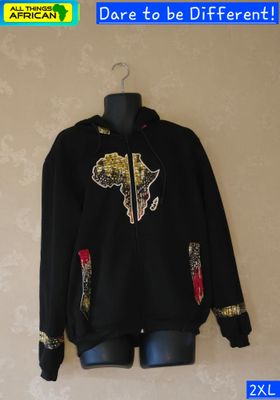 Map of Africa Hoodie Black -Unisex - with Zip - XXL -  Leta