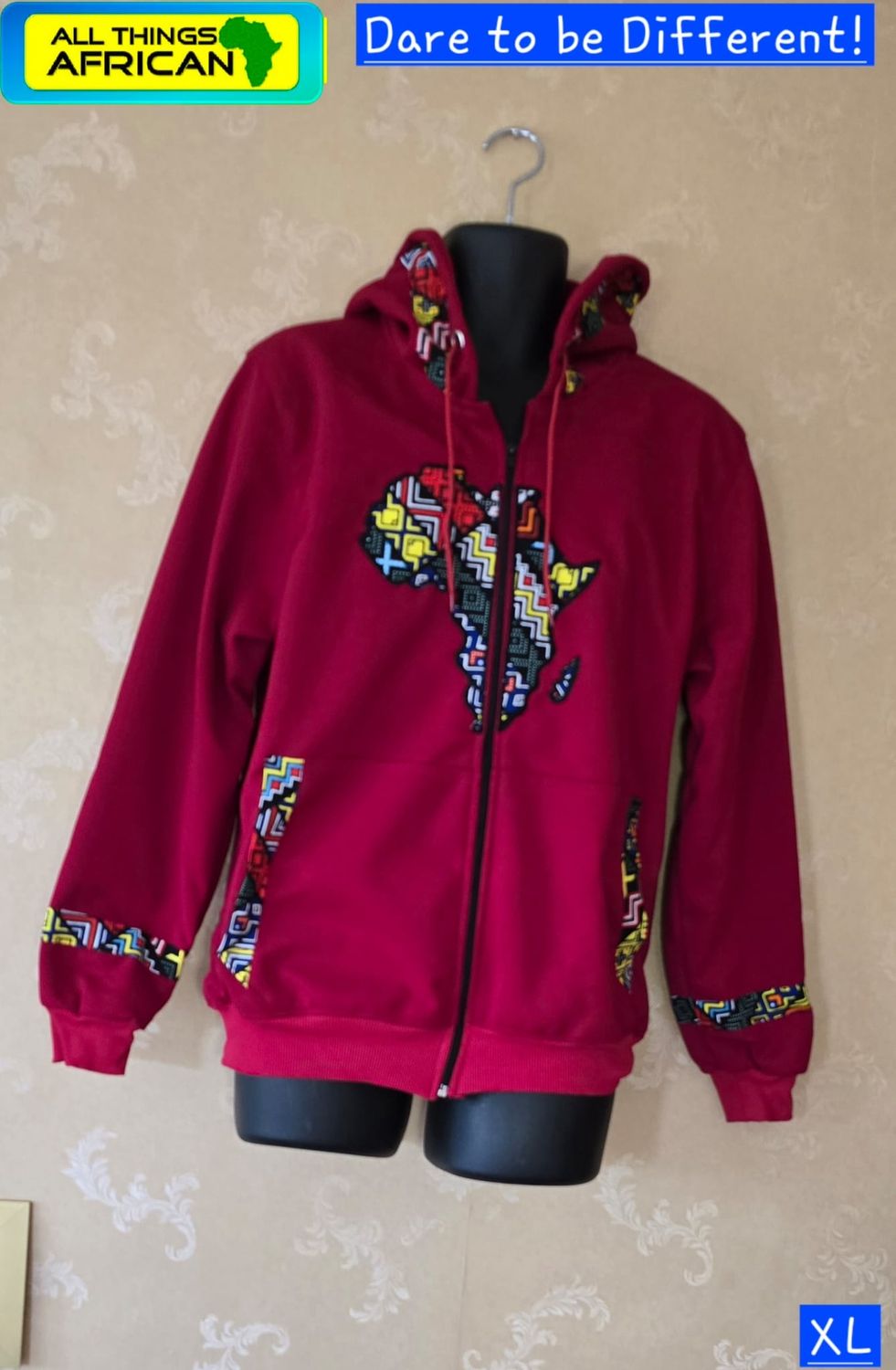 Map of Africa Hoodie Red -Unisex - with Zip - 3XL -  Yote