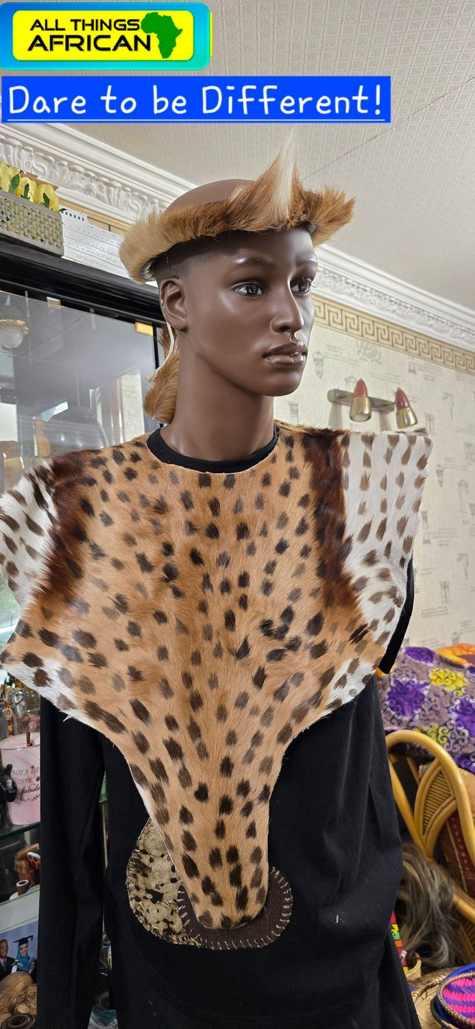  Authentic Zulu Headdress &amp; Leopard-Print Inspired Shoulder Cape Set 