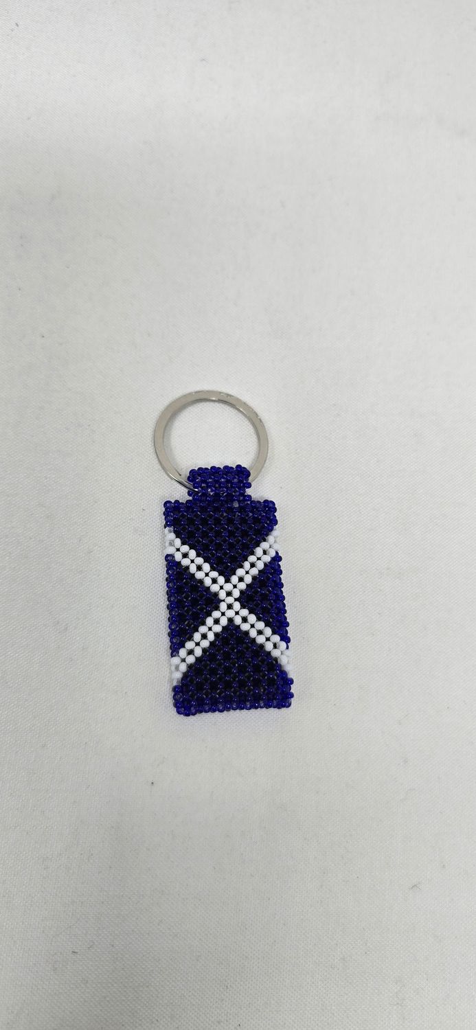Hand-Beaded Scotland Flag Keyring – Made in Tanzania | Cultural Craft with a Purpose