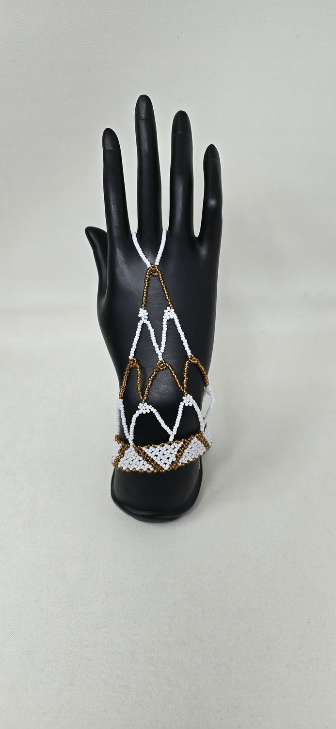 Luxury African Beaded Hand Glove – Gold &amp; White | Handmade -  Aafya