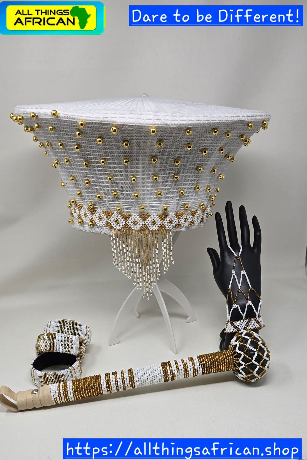 Zulu Royalty in Gold &amp; White – Handcrafted in Tanzania &amp; South