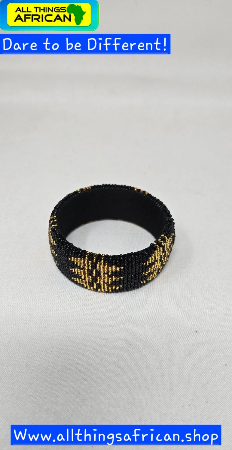 Chunya - Handmade Beaded Bangles Zulu  - Gold and black