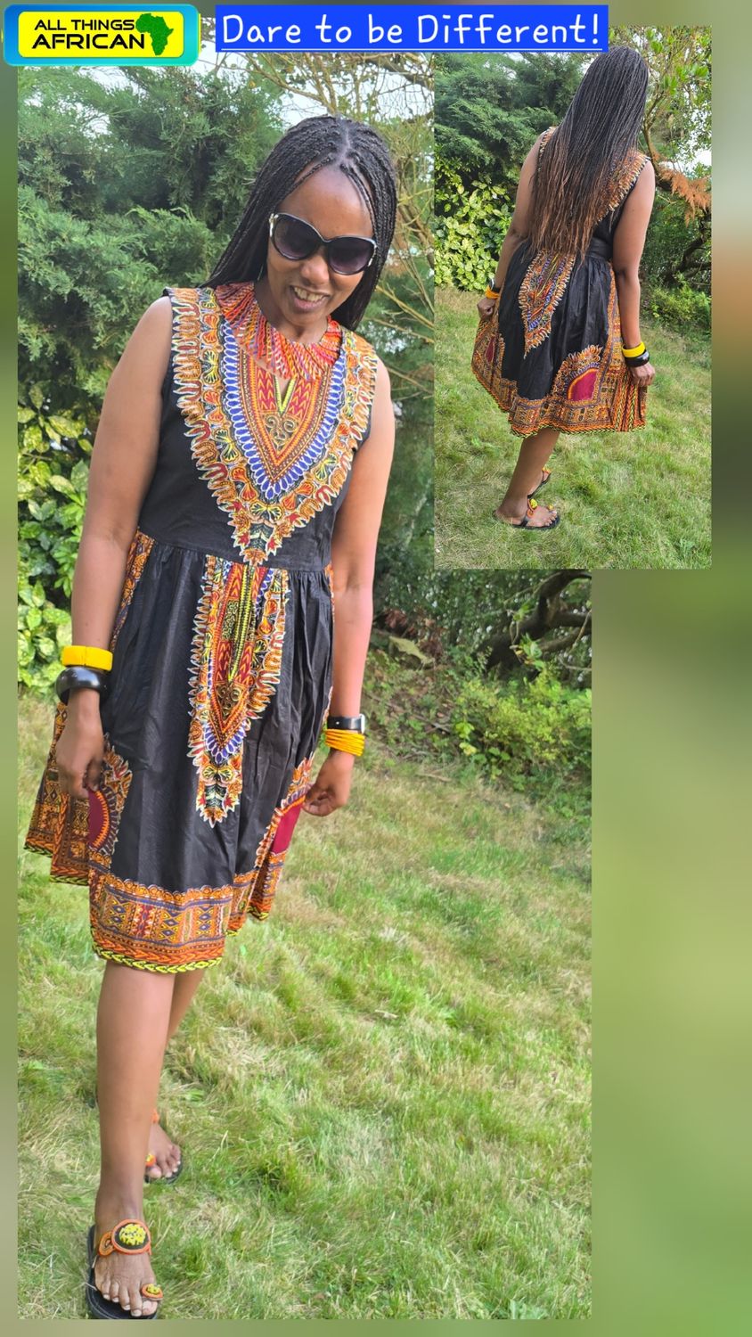 African Dashiki Sleeveless Dress – One of a Kind – £56