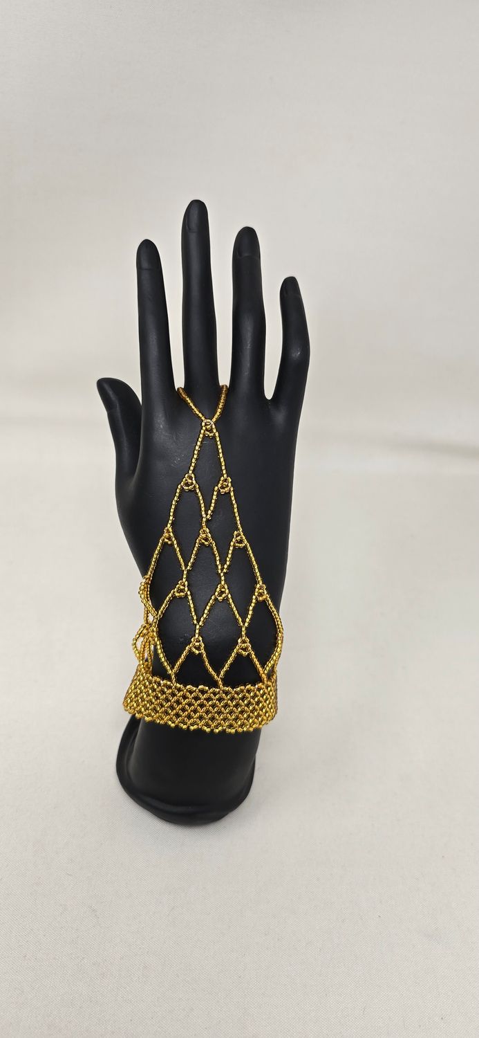 Luxury African Beaded Hand Glove – Gold | Medium size -  Aafya