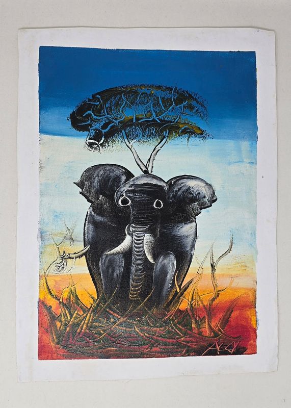 Blue Background Elephant Canvas Oil Painting - 29cm x 40cm
