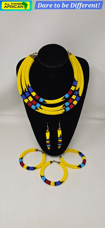 Necklace Set With 3 Bangles and Matching Earrings - Yellow Mix