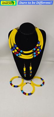Necklace Set With 3 Bangles and Matching Earrings - Yellow Mix