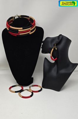 🔥 Bold African Woven Statement Set – Necklace, Earrings &amp; Bangles | £45 + Free UK Postage