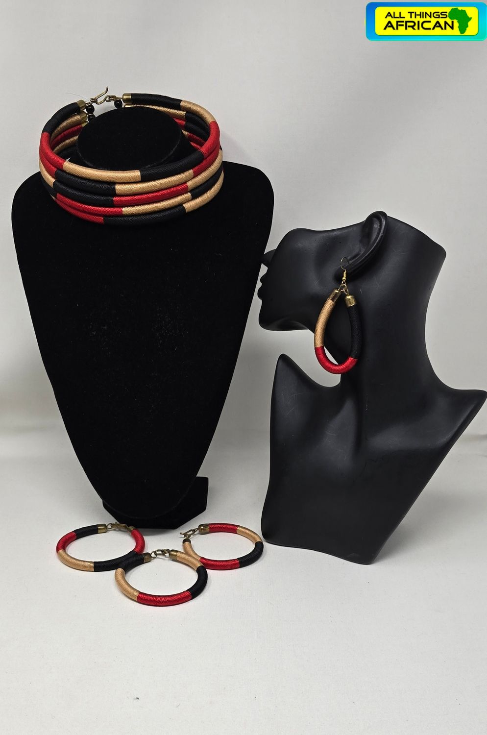 🔥 Bold African Woven Statement Set – Necklace, Earrings &amp; Bangles | £45 + Free UK Postage