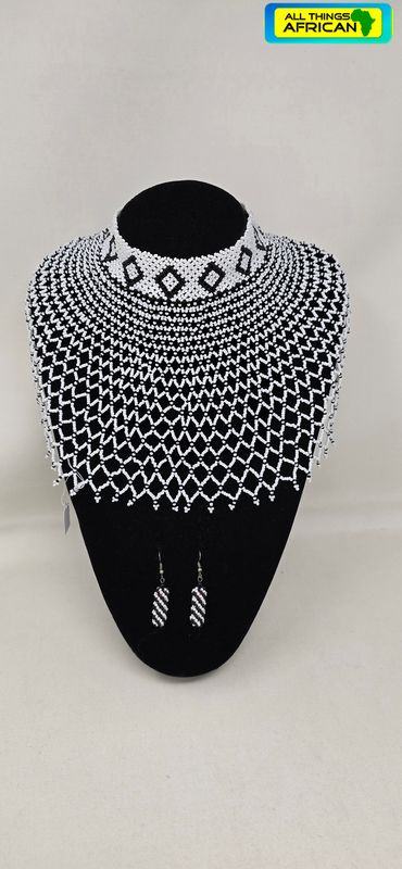 Hand Beaded Necklace with Earrings Set