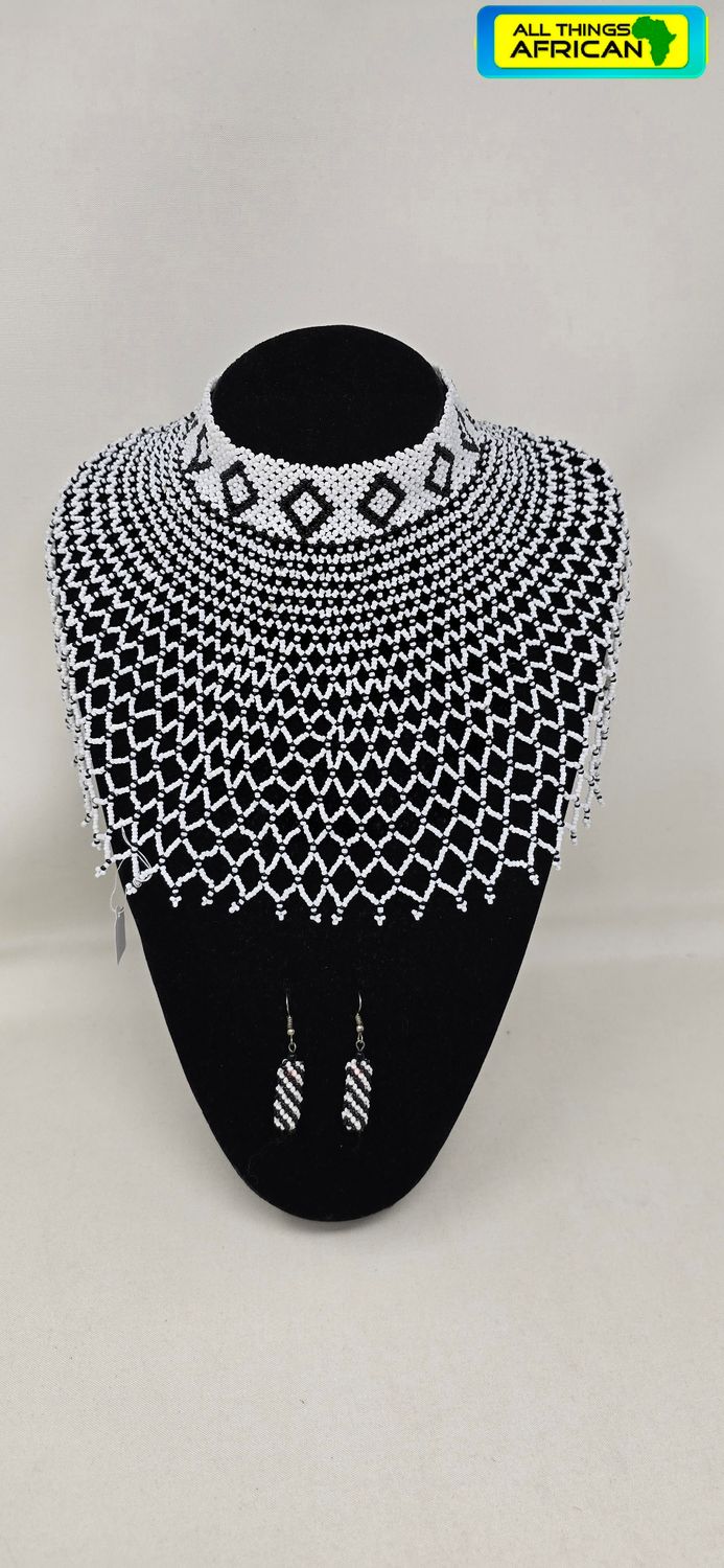 Hand Beaded Necklace with Earrings Set