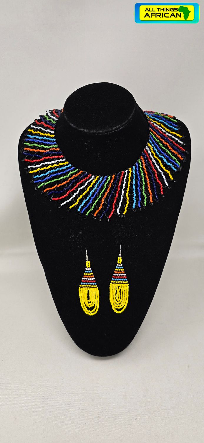 Handbeaded Necklace and Earrings Gift Set - Mix Colours