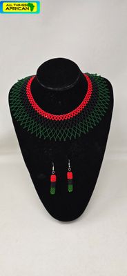 Handbeaded Necklace and Earrings Set - Pan African Colours