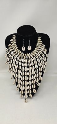 🌊 Bold African Cowrie Shell Necklace &amp; Earrings Set – Handmade Statement Jewelry (£56, Free UK Shipping) - Konono