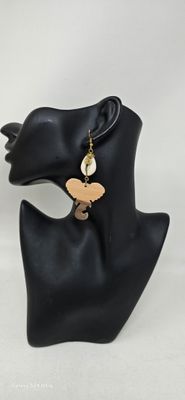 Lachani -  Cawrie Shell and wood Earrings -9cm