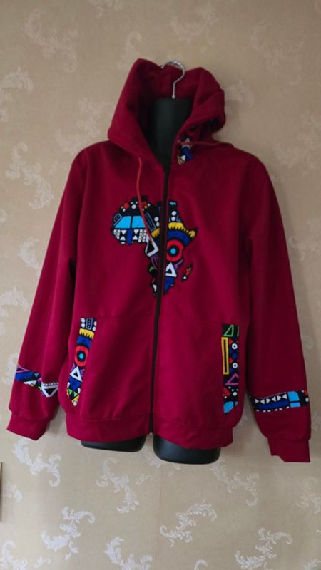 Map of Africa Hoodie Red -Unisex - with Zip - XXL -  Leta