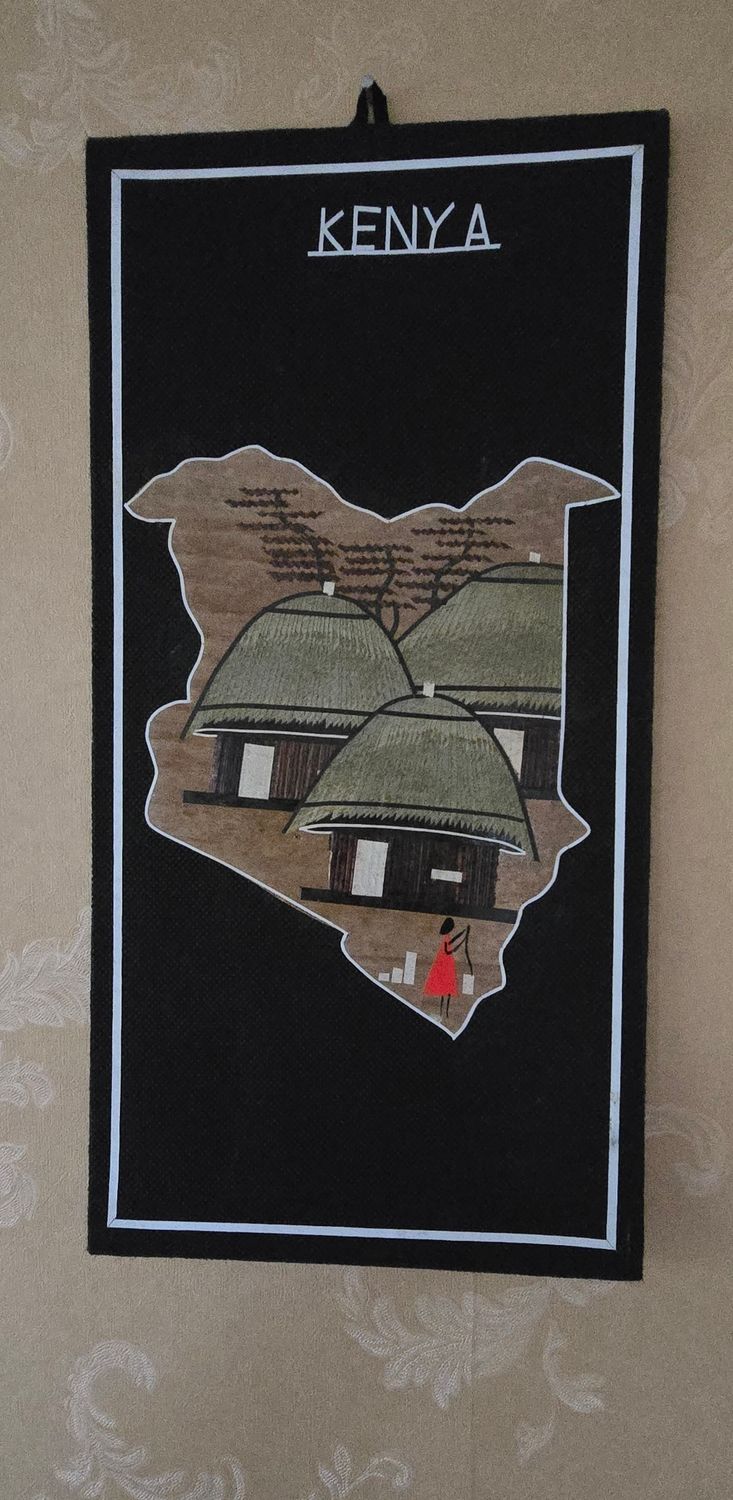 Handcrafted Banana Leaf Wall Art – Kenya Village Scene