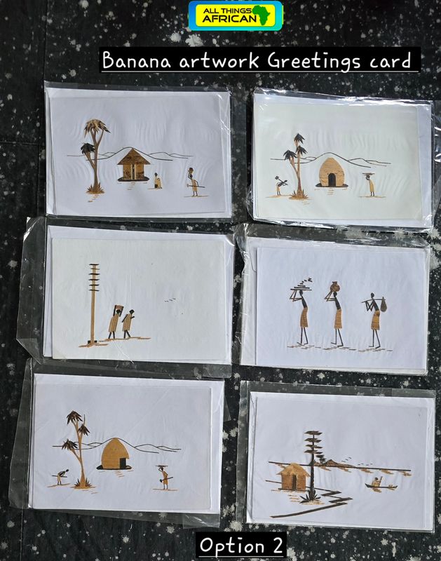 Handcrafted Banana Bark Greetings Cards - Lot of 6 - Option 2