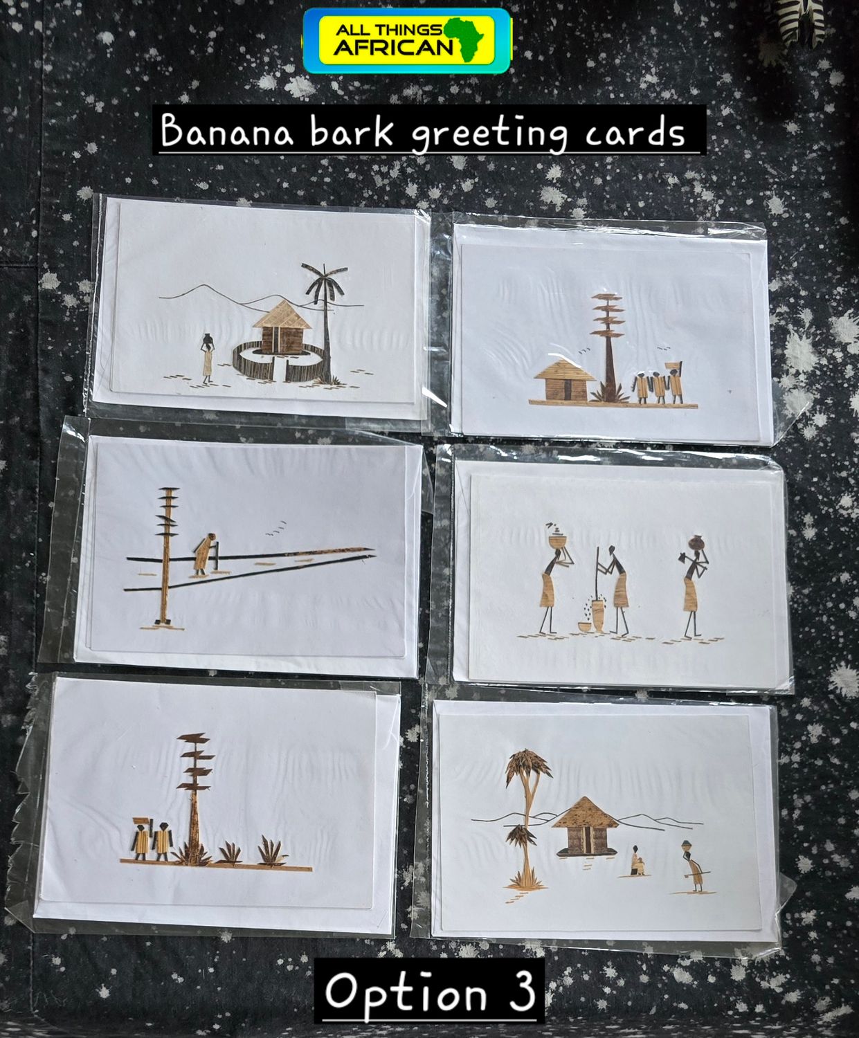 Authentic African Banana Bark Greeting Cards – Handmade in Tanzania | 6 for £10 + Free UK P&amp;P - Option 3