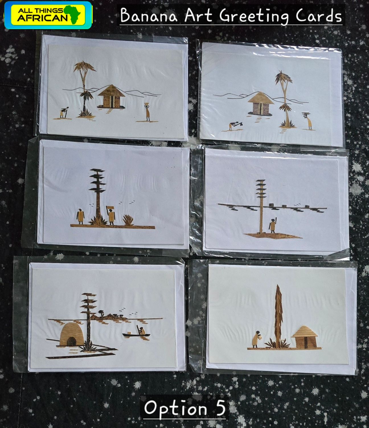 Artisan Banana Bark Cards (Pack of 6) – Cultural Handmade Art from Tanzania | £10 Free Shipping - Option 5